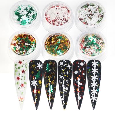 China Christmas Sequins 6 Designs Colorful Snowflake Star Christmas Tree Glitter Flakes Stickers Decals For Nail Art Decoration Christmas Nail Sequins for sale