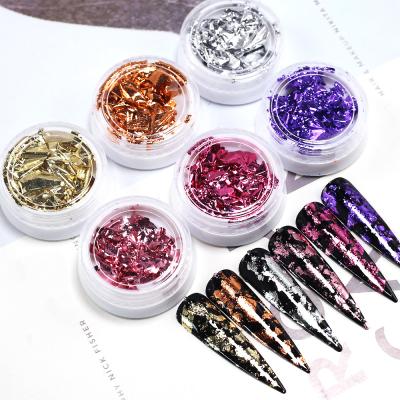 China Wholesale Eco-Friendly Material Flakes GLASS Design 3D Nail Art Glitter Chip Rose Gold and Silver Foil Chips Sticker for Decoration for sale