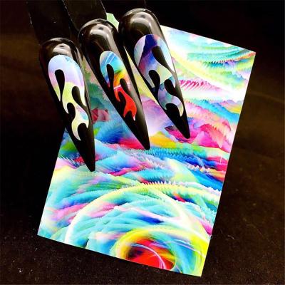 China Eco-friendly Fire Flame Strips Material Holographic Reflections Nail Art Decals Adhesive Flamas 3D Nail Stencil Stickers For Manicure for sale