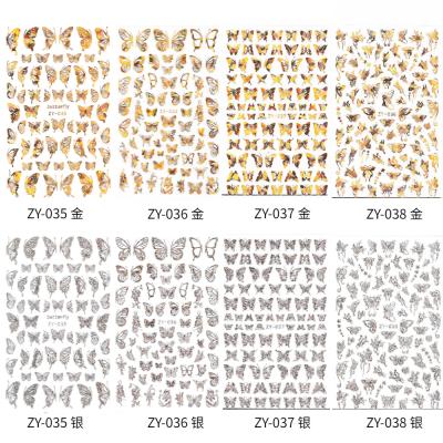 China Self Adhesive Stickers Laser Bronzing Gold And Silver Butterfly 3D Nail Art Decals Water Proof Self Adhesive Stickers 8 Designs for sale