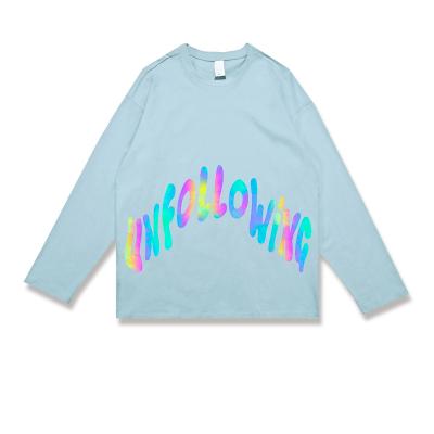 China Anti-wrinkle 190gsm Street Style Fashion Casual Long Sleeve T-shirts Custom Colorful Reflective Printing 100% Cotton Glow T Shirt For Men for sale