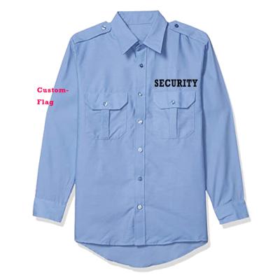 China Blue Cheap Tactical Security Guard Shirt Classic 65% Cotton 35% Polyester Police Long Sleeve Military Shirts With Shoulder Pads for sale