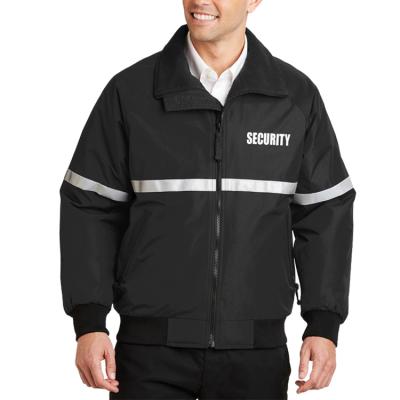 China Security Guard Winter Jacket with Heavy Military Officer Tape Reflective Outdoor Jacket Fleece Lining Coat for sale