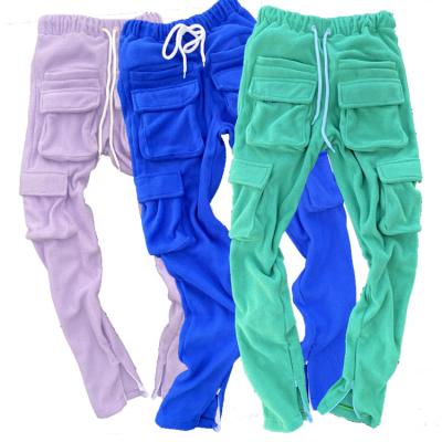 China 2021 Wholesale Custom Anti-Wrinkle Blank Sweatpants Cargo Pocket Pants Ankle Zipper Mens Crops Jogger Pants for sale