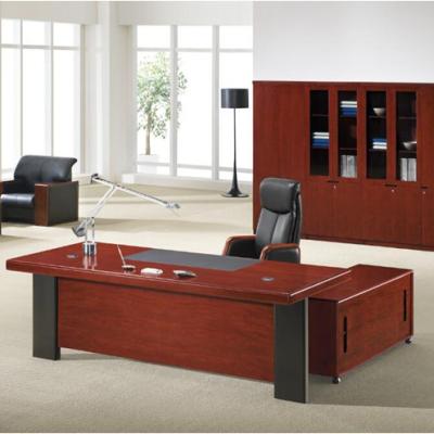 China Walnut Veneer Walnut Veneer Office Desk Wood Convertible Wood Staff Manager Single Straight Executive Table with Cabinet and Side Drawers for sale