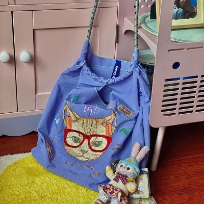 China Others Women's Daily Shoulder Bag Nylon Animal Embroidery Shopping Bag Students Books Bag Thick Cotton Cloth Handbags Tote For Girls for sale