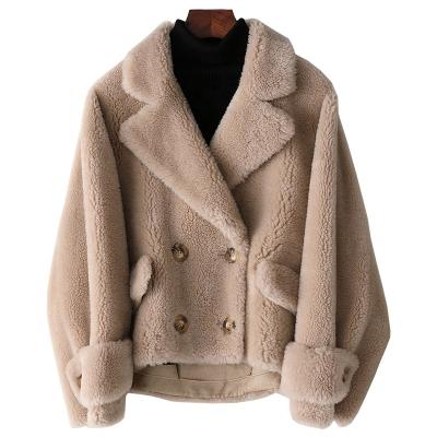 China Official Lady Trench Wool Shearing Teddy Jacket HW2044 Anti-Wrinkle Winter Woman Fur Jacket Sheep Shearing Coat YOUANNA for sale