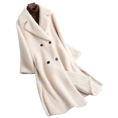 China Women's Winter Anti-Wrinkle YOUANNA Real Fur Jacket Official Lady Trench Wool Long Jacket HW5041 Sheep Shearing Coat for sale