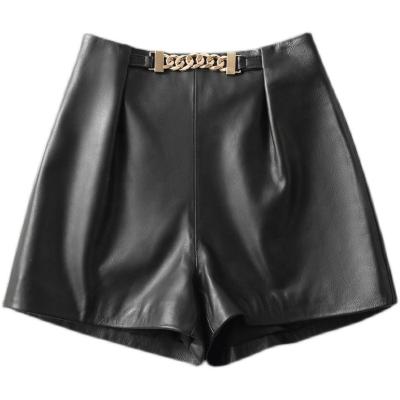 China YOUANNA Anti-Wrinkle Woman Shorts Genuine Leather Black Women Spring Autumn Luxury Designer Sexy Booty Shorts HW3088-1 Short Femme High Waist for sale