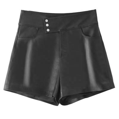 China YOUANNA Anti-Wrinkle Woman Genuine Leather Shorts Women Short With Zipper Woman High Waist Sexy Booty Shorts HW3088 Hhaki Causal Mujer for sale