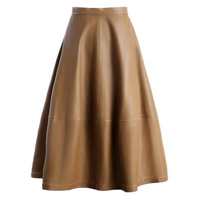 China YOUANNA Breathable Women's Skirt Women's Elegant Genuine Leather Ditch Umbrella High Waist Official Female Swing Dress Long Skirts HW3175 for sale