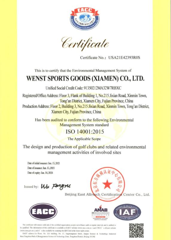 ISO14001 - Wenst Sports Goods (xiamen) Co., Ltd.