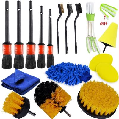 China Portable 16pcs Car Interior Exterior Rim Dirt Dust Clean Brushes Cleaning Detailing Wheel for sale