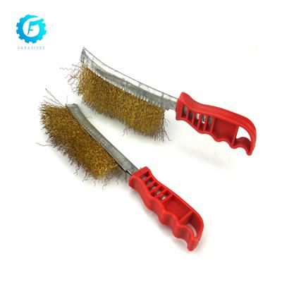 China Professional Cleanging Design Hand Brush 225mm Handle Plastic Copper Wire Wire Brush for sale