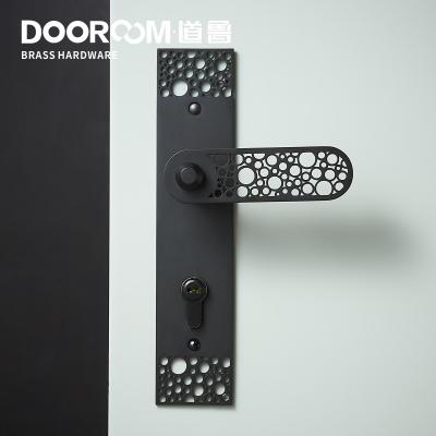 China Ultra-thin Brass Luxury Black Interior Bathroom Wooden Double Door Dooroom Lever Mute Light Gold Double Door Lock Set A769-217 for sale