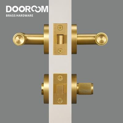 China Dooroom Brass Door Lock Set Modern Black Gold Bedroom Interior Bathroom Double Door Wood Lever Set Dummy Privacy A308B-247 for sale