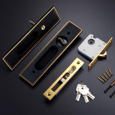 China Dooroom Sliding Door Brass Lock Set Hidden Push Pull Interior Balcony Striped Modern Handle Living Room Bathroom Lockset With Key D161 for sale