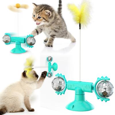 China Hot Selling Spinning Feather Viable Cat Toy Funny Toy Interactive Catnip Pet Cat Toys Funny Cat Stick Meow Planet Windmill for sale