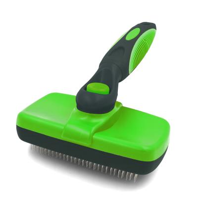 China Sustainable Self-cleaning Mold Slicker Brush Pet Grooming Dematting Brush Self Cleaning Sicker Brush for sale