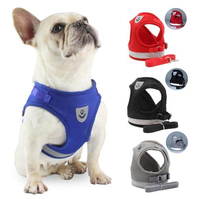 China Chinese Supplies Padded Waterproof Mesh Dog Harness Set Adjustable For Small Medium Large Dog With 1.2m Leash for sale