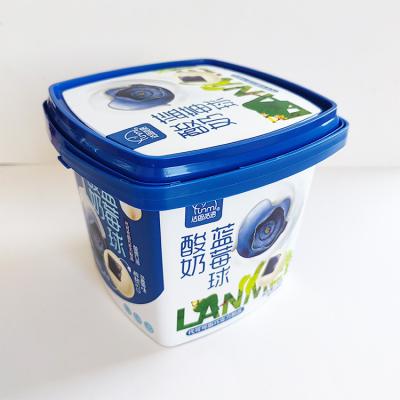 China IML Printing 500ml 1L Plastic Square Pail Plastic Bucket for Food Certificate FDA for sale