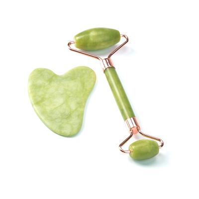 China Wholesale Low Price Body Jade Roller And Gua Sha Set Natural Green Jade Facial Massage Roller for sale