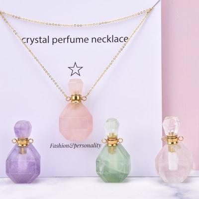 China 2021 Luxury New Luxury Gemstone Perfum Bottles Perfume Bottle Made By 100% Natural Rose Quartz Stone Necklace Pendants for sale