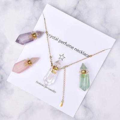 China CLASSIC Most Popular Perfume Bottle Necklace Natural Gemstone Items Rose Quartz Stone Made Perfume Bottle Necklace Pendants for sale