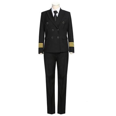 China Airline Women's Pilot Uniforms Lapel Metal Button Thread Silk Embroidery Ribbon Band Crossed Pale Airline Uniforms for sale