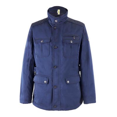 China Causal Logo Wadding Jacket Mens Navy Polyester Stand Collar Winter Multi Pocket Breathable Custom Made for sale