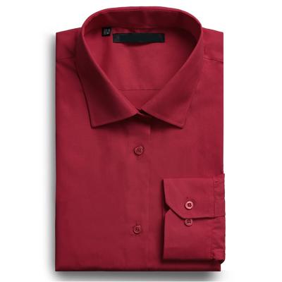 China Anti-pilling Men's Red Casual Dress Shirt Long Sleeve Formal Men's Solid Shirts for sale