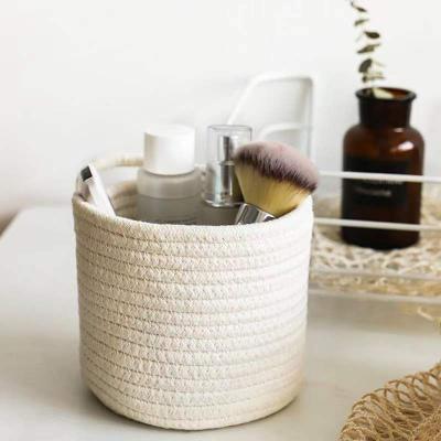 China High Quality Cheap Viable Small Makeup Sundries Organization Cotton Rope Storage Desktop Basket for sale