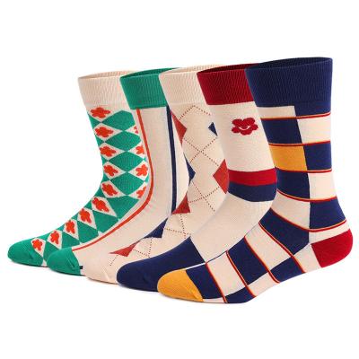 China Diamond Sporty Crazy Rhomboid Crew Plaid Funny Happy Men's OEM Cotton Casual Socks for sale