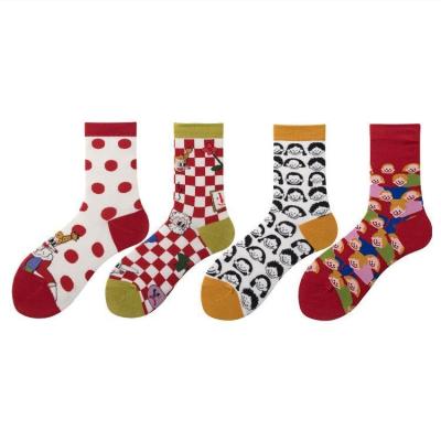 China Women's Cute Crew Crazy Socks Cotton Jacquard Plain Breathable Casual Novelty Plaid Knit Funny Socks for sale