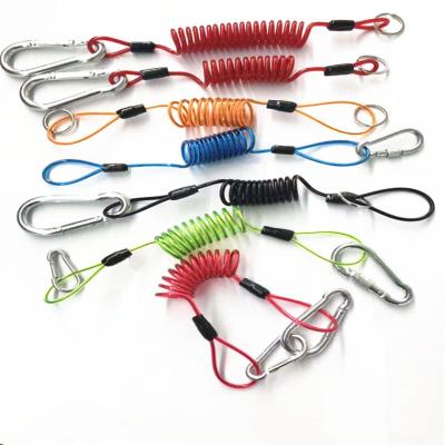 China Luxury Multiple-Use Security Stainless Steel Wire Rope+Pu Coiled Tool Steel Lanyard for sale