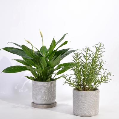 China Modern Modern Geometric Design Home Planter With Tray Cement Interior Planter for sale