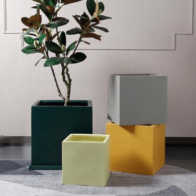 China Modern Square Colorful Home and Garden Large Cement Fiberglass Flower Pots Cement Planter Pot for sale