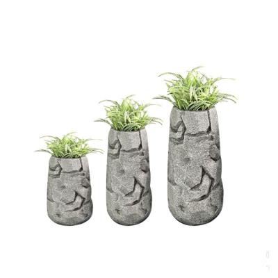 China Polystone FRP GRP Cement Vase Fiberglass Wooden Vase Modern Large Container Light Weight Imitation Concrete Flower Pot Planter for sale