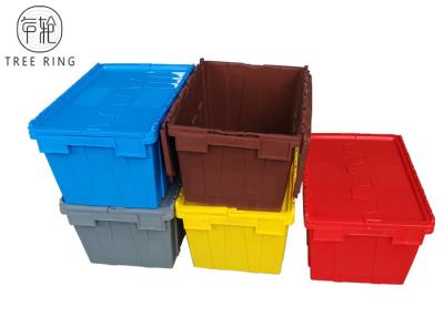 China Kleurrijk Geen Opvouwbaar Plastic Krat met Deksels In bijlage, Stapelbare Plastic Opslagbakken 600 X400 X 320 Mm Te koop