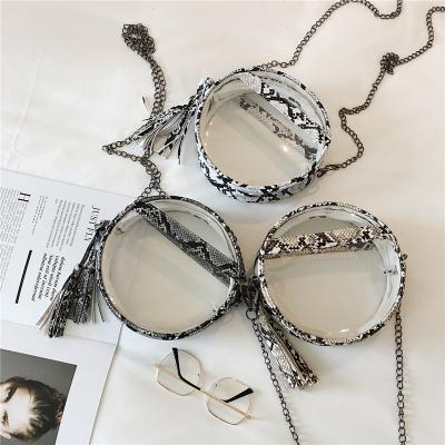 China 2021 Clear Purses Round Transparent Cheap PU Factory Woman Snake Pattern Small Bag Purse For Young Lady for sale