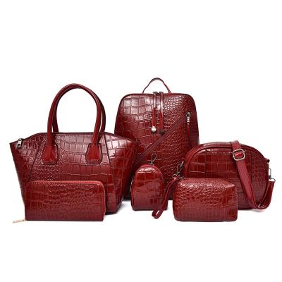 China 2021 Fashion Stock New Fashion Luxury Women's Zipper Embossed 6 Piece PU Leather Handbag Bags for sale