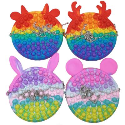 China New Amazon RTS Fashion Designs Kids Rainbow Cross - Body Purses Rabbit Cartoon Busty Bubble Push Bubble Pop Silicone Coin Purse for sale