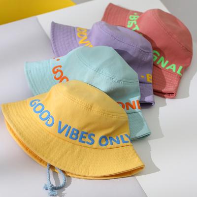 China Custom Character Summer Design Embroidery Rope Kids Fishing Hats Kids Bucket Hat for sale