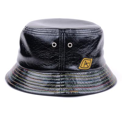 China Black Leather Plush Bucket Hat Custom Your Own Logo Fishing Hat for sale