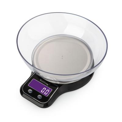 China Weight Measuring HOT Weiheng Round Electronic Scale 3kg 0.1g Digital Kitchen Scale With Bowl for sale