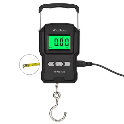 China Weight Measuring Reloading 75kg Digital Portable Luggage Scale With Tape Measure for sale