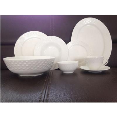 China Sustainable Hot Sale Stock White Ceramic Embossed Dinnerware Set For Household And Restaurant for sale