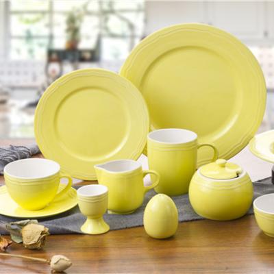 China New Disposable Bone China Hot Color Glazed Embossed Dinner Set For Table for sale