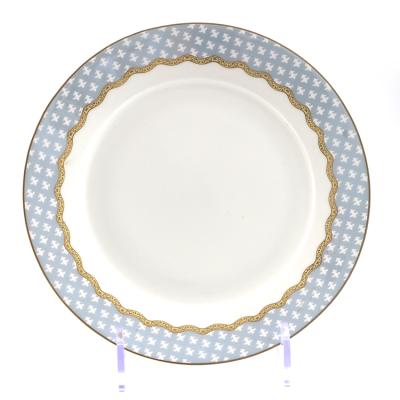 China Viable Porcelain Hot Sale Ceramic Dessert Dishes Flower Printing Bone China Round Flat Dessert Dishes for sale