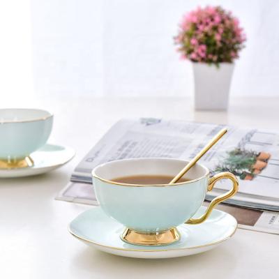 China Wholesale Stocked Ceramic Coffee Cup and Saucer Set Fine Bone China Coffeeware Set Gold Tea Cup and Saucer Set for sale